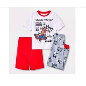 XS Boys' Super Mario 3pc Pajama Set - Red/White/Gray (4/5)